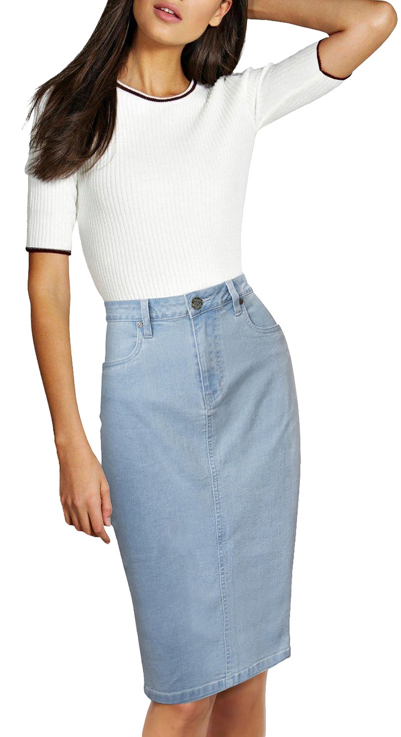 Lexi Womens Stretch Pencil Skirts with Functional Pockets, A Line & Destructed Mini Denim Skirts SKS22883 Light WASH 8 - Image 1
